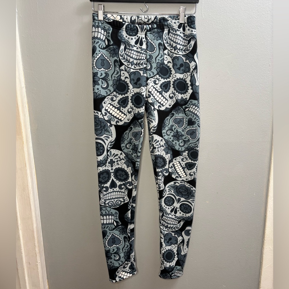 Sugar Skull Fleece-Lined Leggings – Warm Cozy Winter Pants
